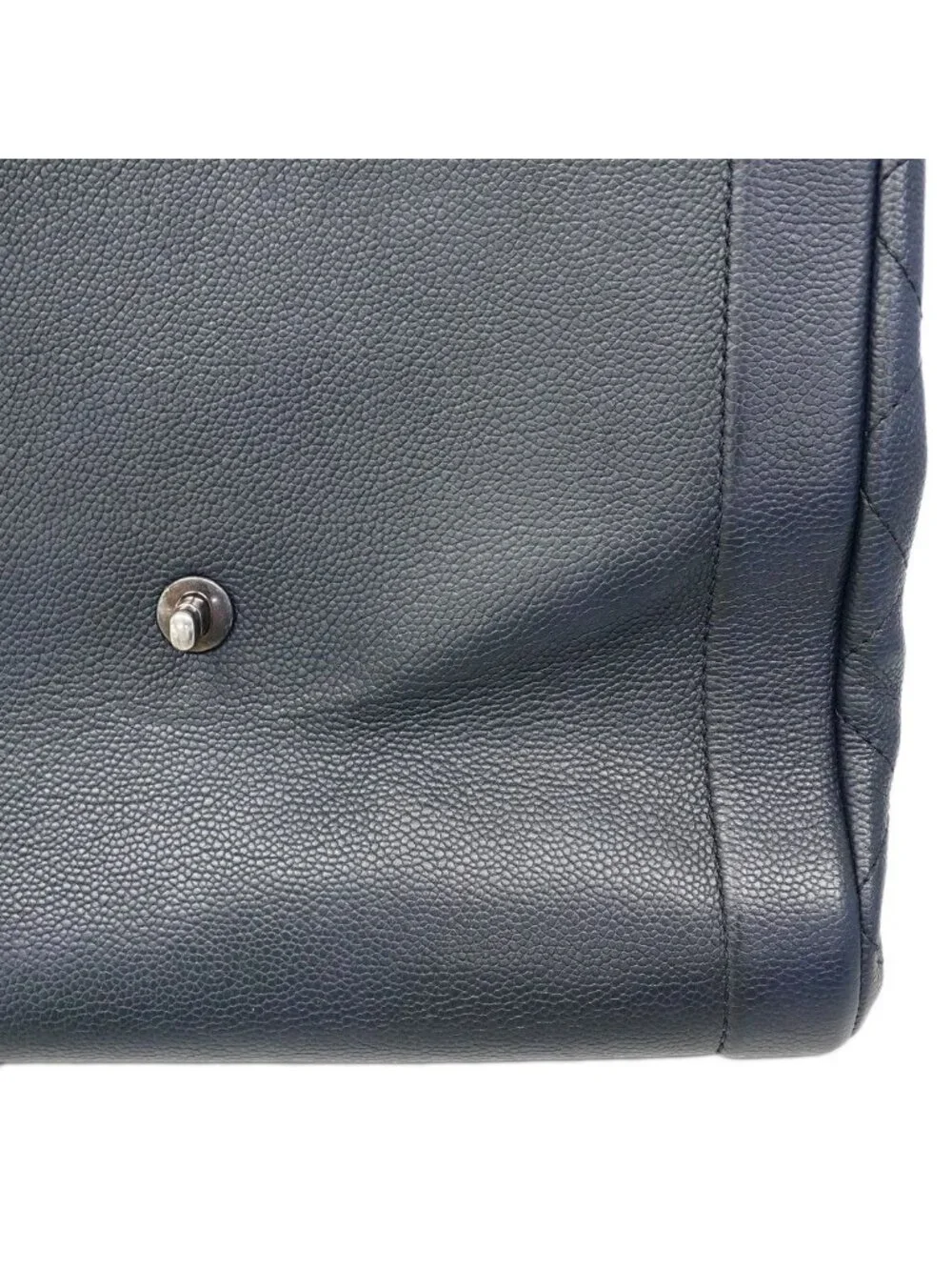 Chanel Handbag Quilted Leather Navy Silver 2-Way